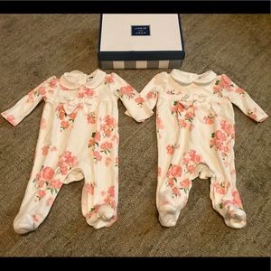 Janie and Jack Floral one piece twin girls